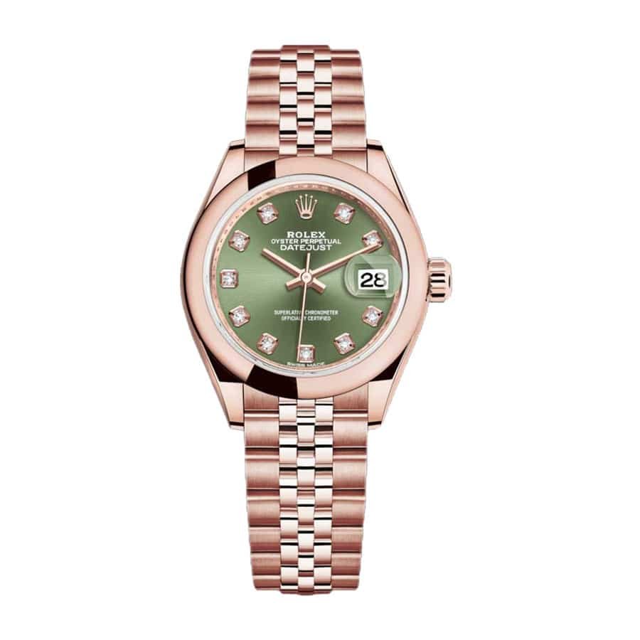 rolex-datejust-28mm-279165-everose-gold-automatic-green-with-diamond-dial.jpg Rolex Lady-Datejust 279165 Green Diamond Dial Premium Copy 1:1 - Image 1