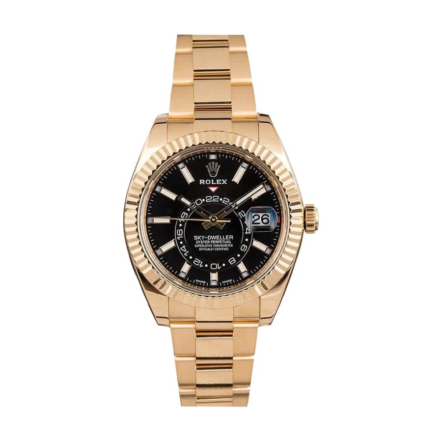 rolex-sky-dweller-black-dial-yellow-gold-326938-replica.jpg Rolex Sky-Dweller 326938-0004 “Yellow Gold” Replica - Image 1